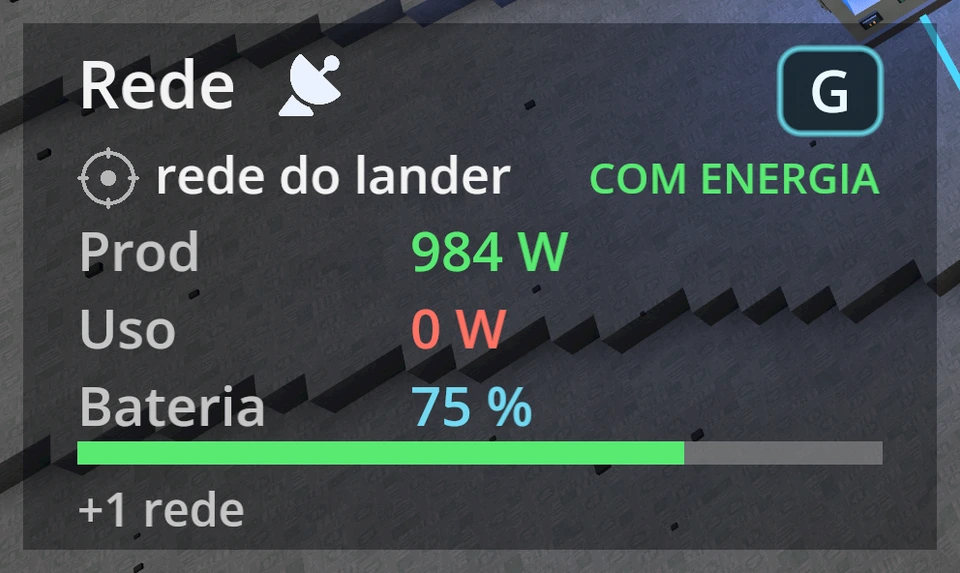 O indicador de energia no canto inferior esquerdo com cobertura de satélite.