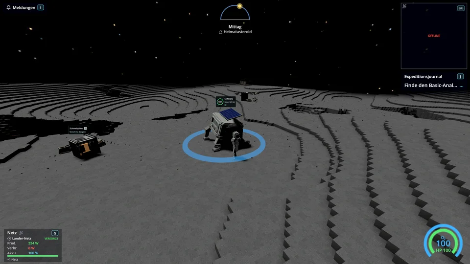 Ein Astronaut am Startlander mit den Spielanzeigen.