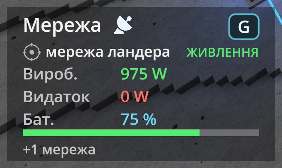 Індикатор енергії внизу ліворуч за наявності супутникового покриття.