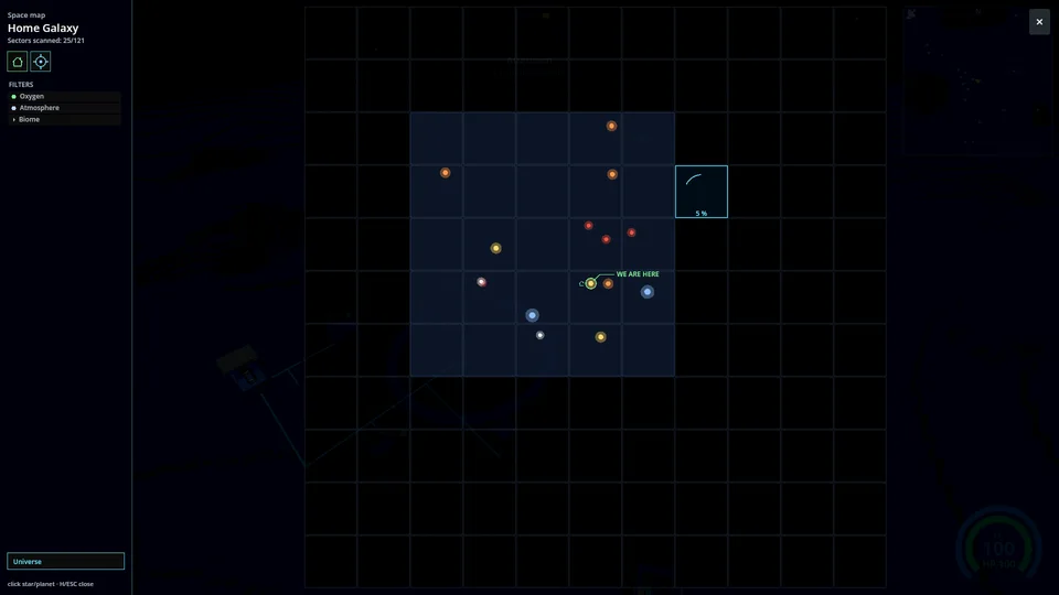 The galaxy map with revealed sectors, scanning and destination filters.