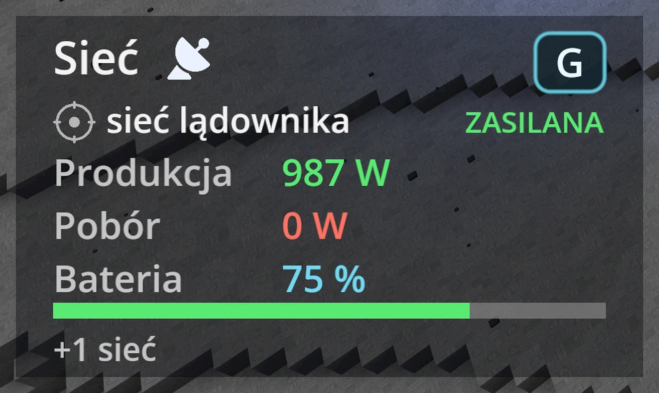 Wskaźnik energii w lewym dolnym rogu przy zasięgu satelity.