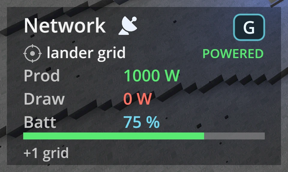 The lower-left power readout with satellite coverage.