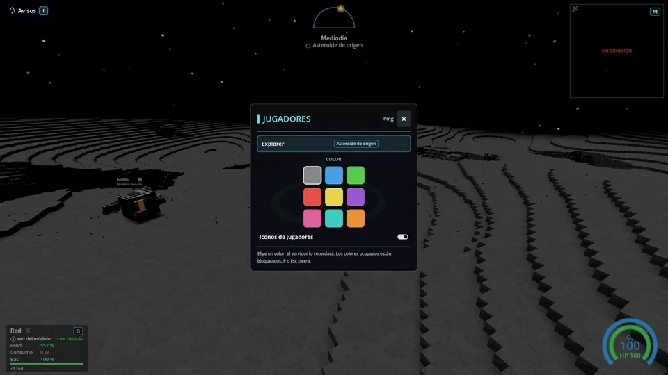 El panel de jugadores: paleta de colores e iconos de jugadores.