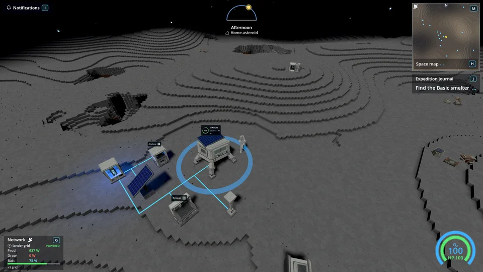 A working base with automatic power cables between its machines.